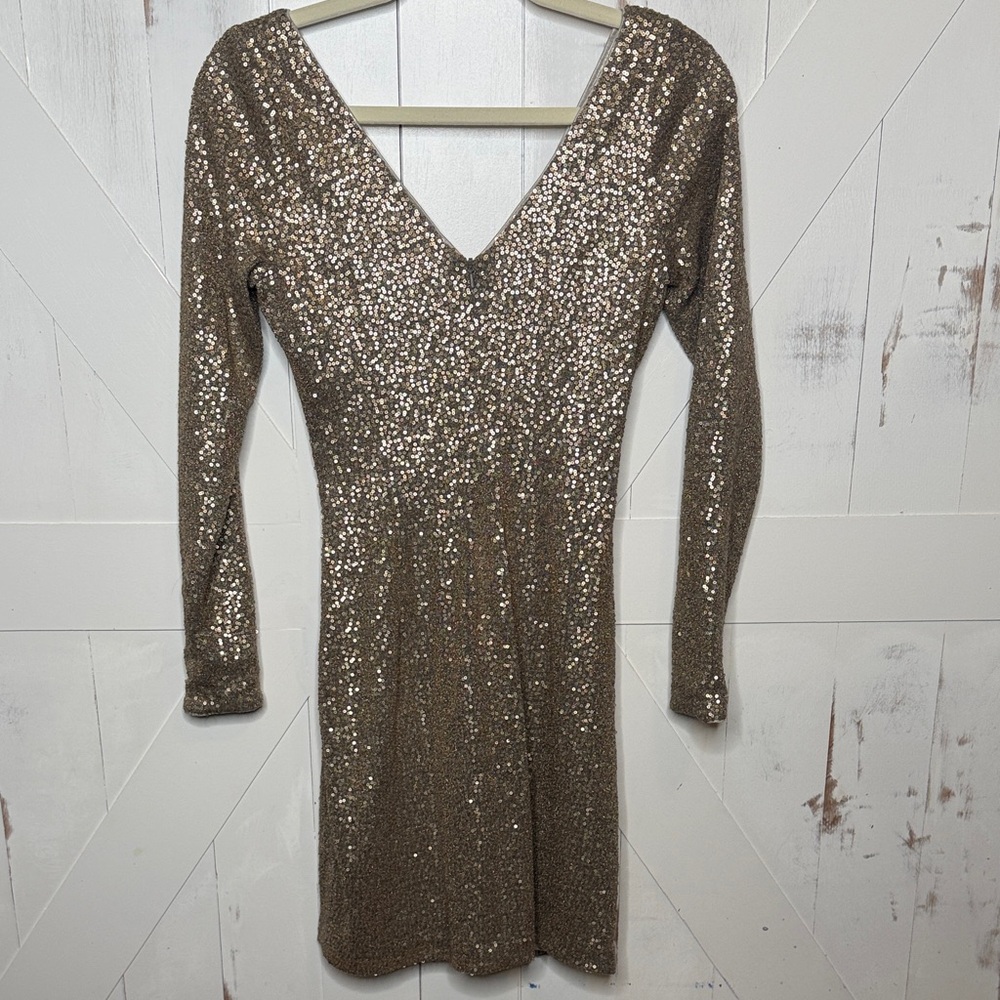 Aidan Mattox Gold Long Sleeve Dress - Picture 8 of 9